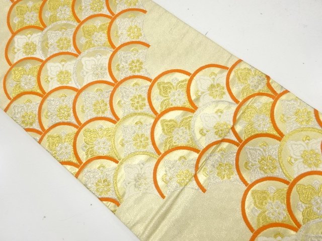 JAPANESE KIMONO / ANTIQUE FUKURO OBI / SILK / WOVEN FLOWER SEIGAIHA